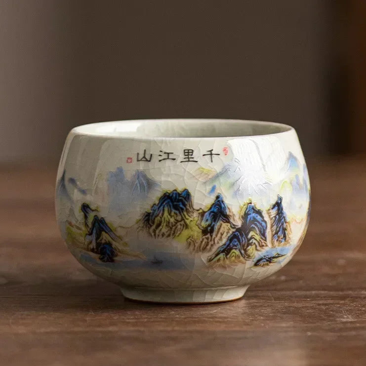 Tasse à thé en porcelaine montagne peinte à la main - 140ml Ma Théière