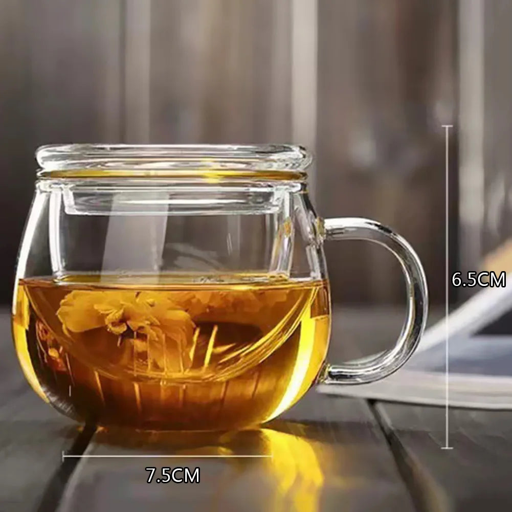 Tasse à thé en verre avec infuseur et couvercle plat - 350ml Ma Théière