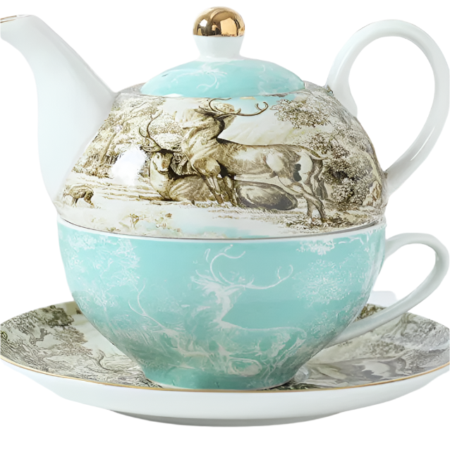 Théière anglaise 250ML + tasse en céramique 230ML bleue