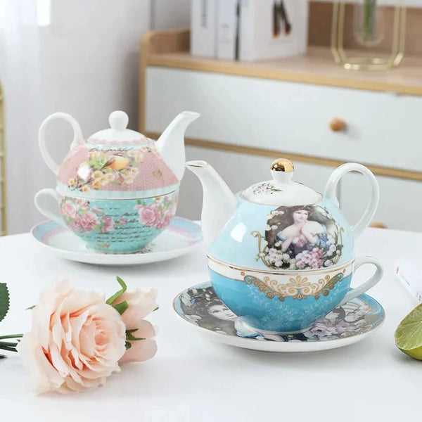 Théière anglaise 250ML + tasse en céramique 230ML rose et bleue Ma Théière