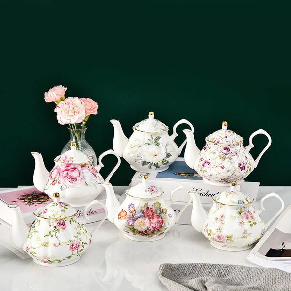 Théière anglaise en porcelaine blanche avec rose - 900ML Ma Théière