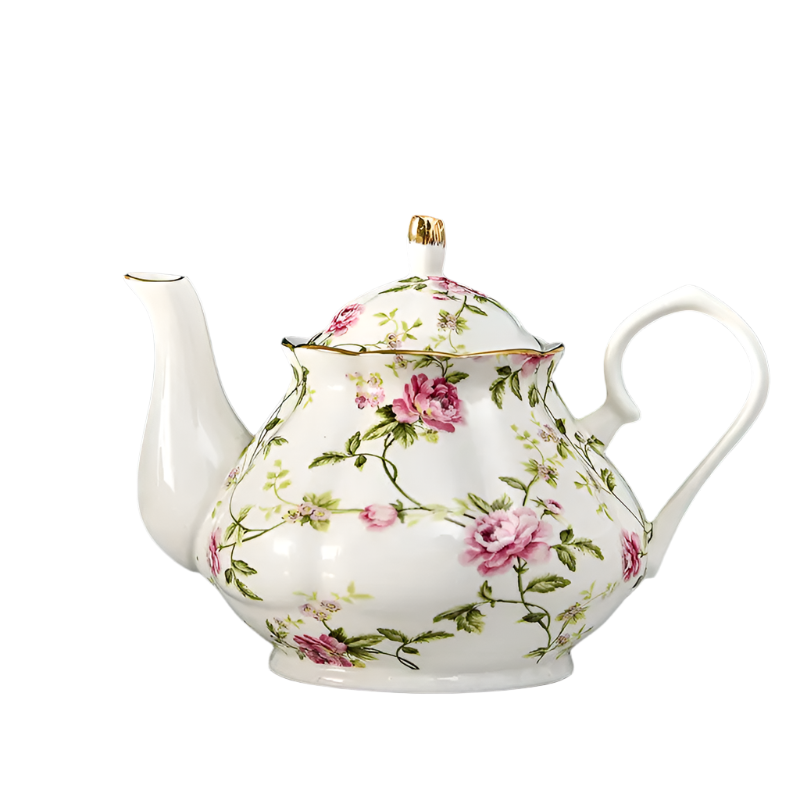 Théière anglaise en porcelaine blanche avec rose - 900ML