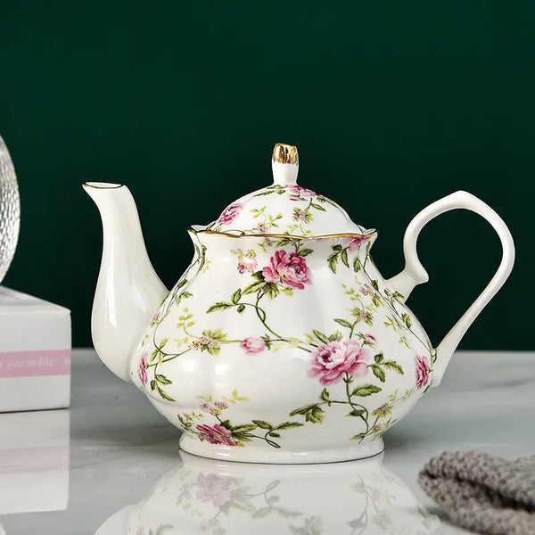 Théière anglaise en porcelaine blanche avec rose - 900ML Ma Théière