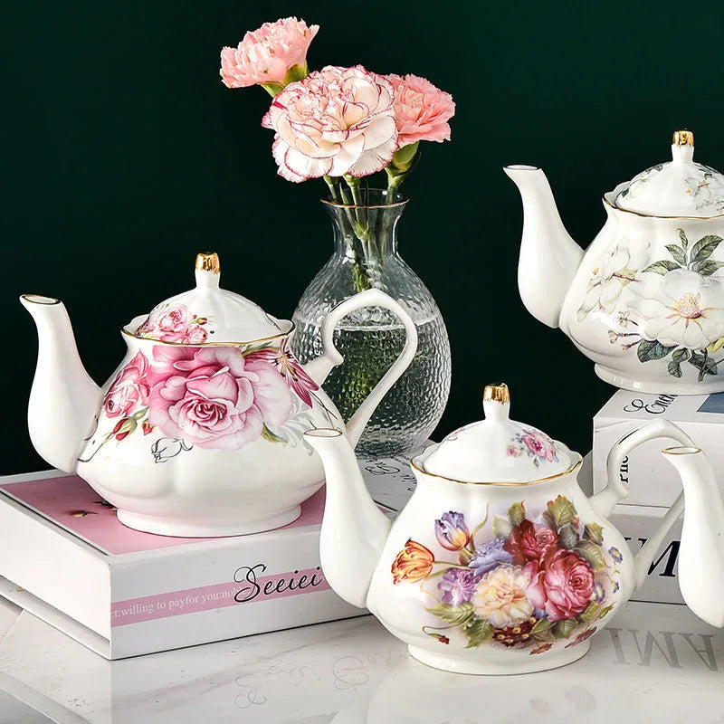 Théière anglaise en porcelaine bleue avec fleurs - 900ML Ma Théière