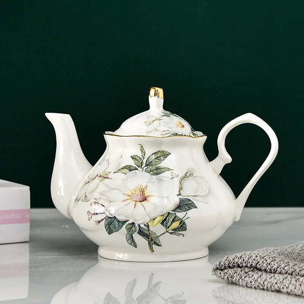 Théière anglaise en porcelaine fleurs blanches - 900ML Ma Théière