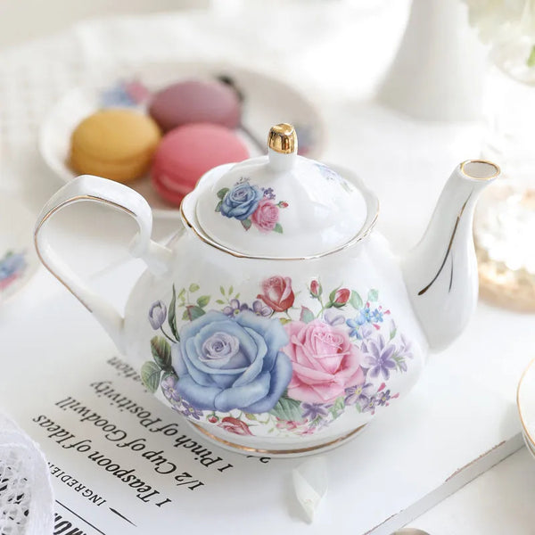 Théière anglaise en porcelaine rose bleue - 500ML Ma Théière