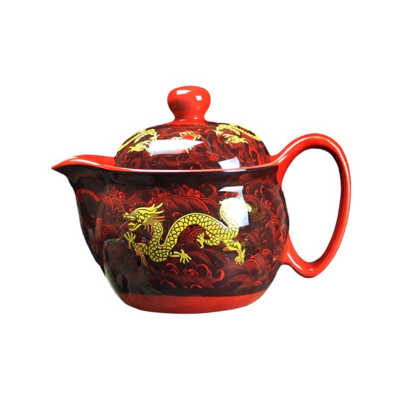 Théière en céramique avec filtre chinoise dragon rouge - 350ml