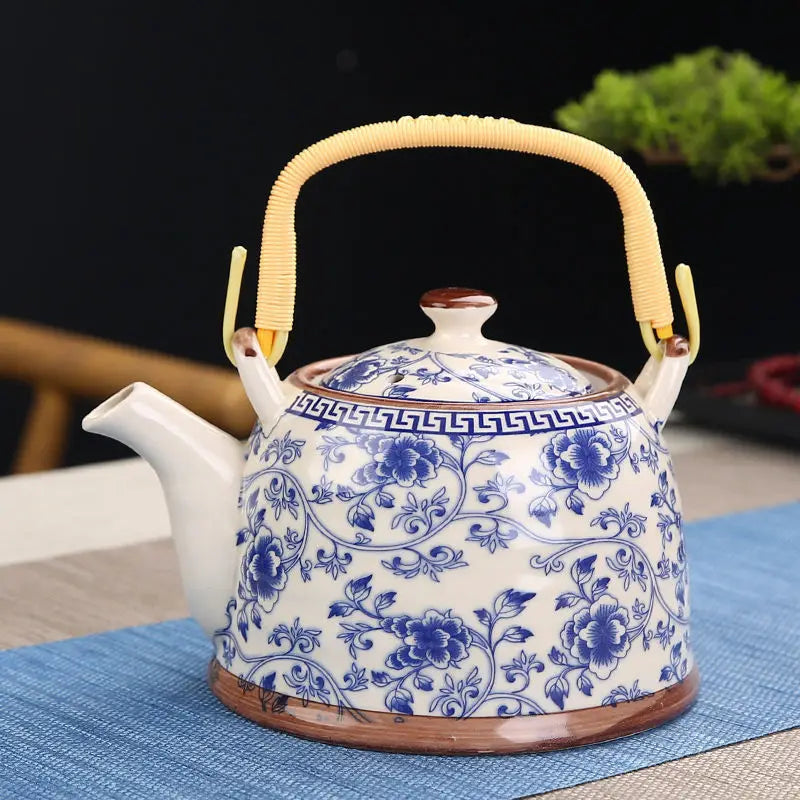 Théière en céramique avec filtre fleurs bleues - 900ML Ma Théière