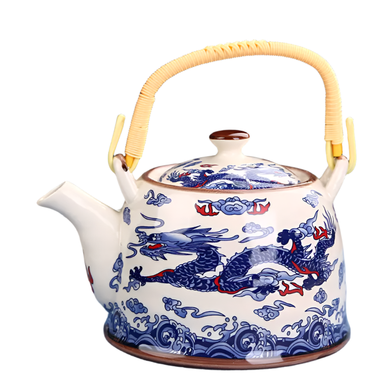 Théière en céramique bleue avec filtre dragon - 900ML