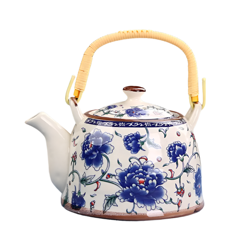 Théière en céramique bleue avec filtre fleur bleue - 900ML