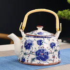 Théière en céramique bleue avec filtre fleur bleue - 900ML Ma Théière