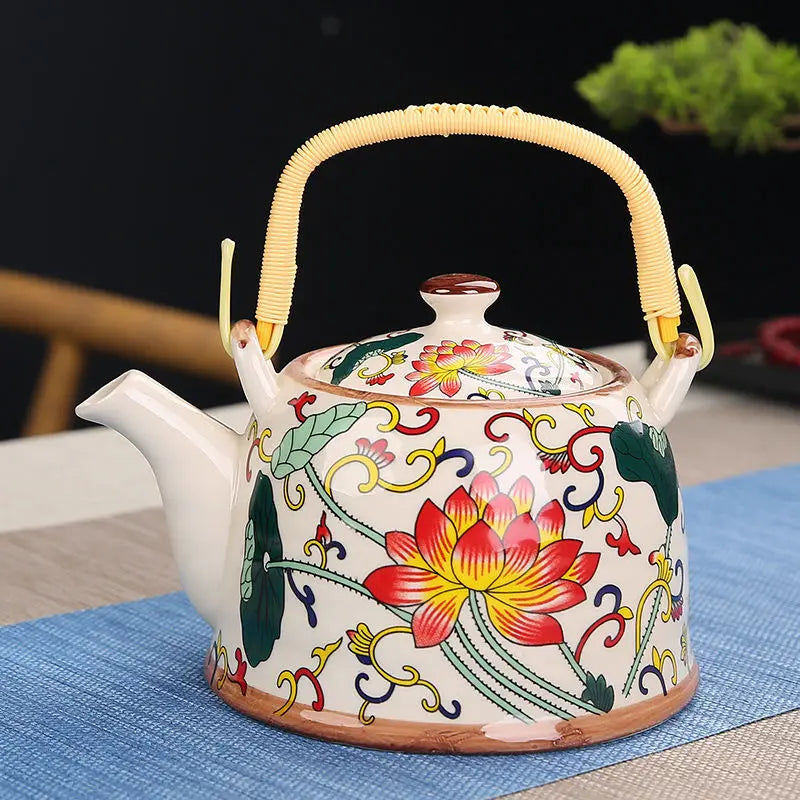 Théière en céramique bleue avec filtre floral - 900ML Ma Théière