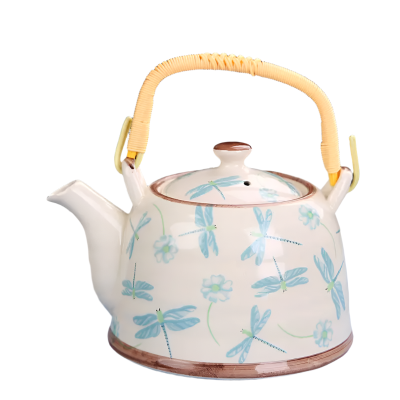 Théière en céramique bleue avec filtre libellule - 900ML