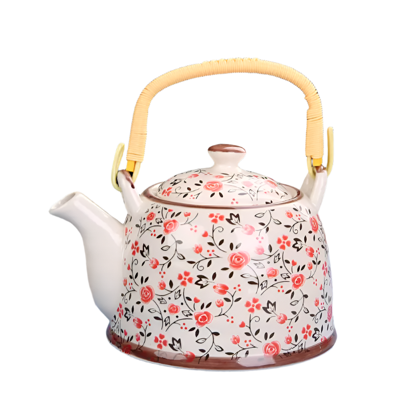 Théière en céramique bleue avec filtre roses fines - 900ML