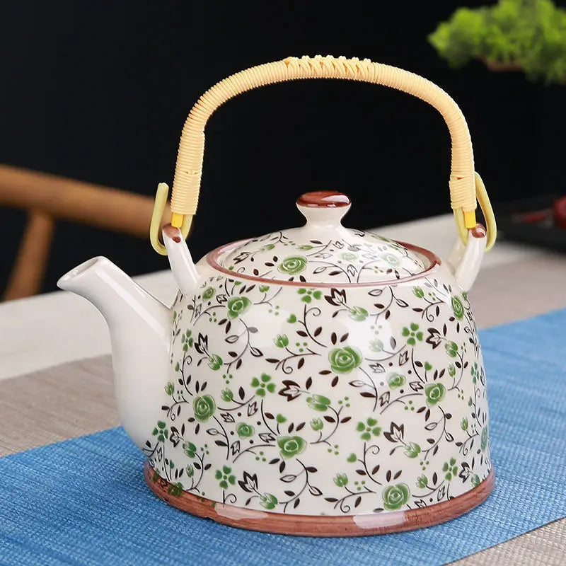 Théière en céramique bleue avec filtre roses vertes - 900ML Ma Théière