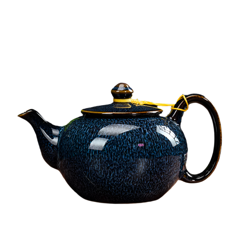 Théière en céramique émaillé bleu à poignet - 750mL