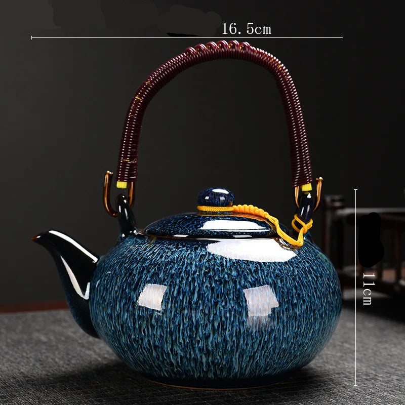 Théière en céramique émaillé et coloré à hanse - 750mL Bleu Ma Théière