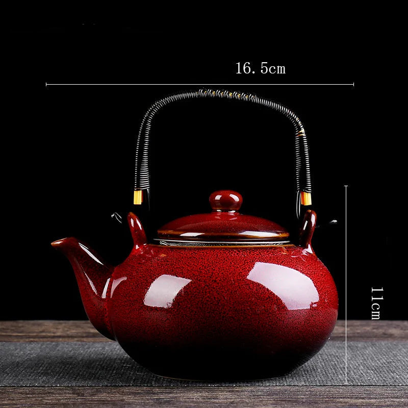 Théière en céramique émaillé et coloré à hanse - 750mL Rouge Ma Théière