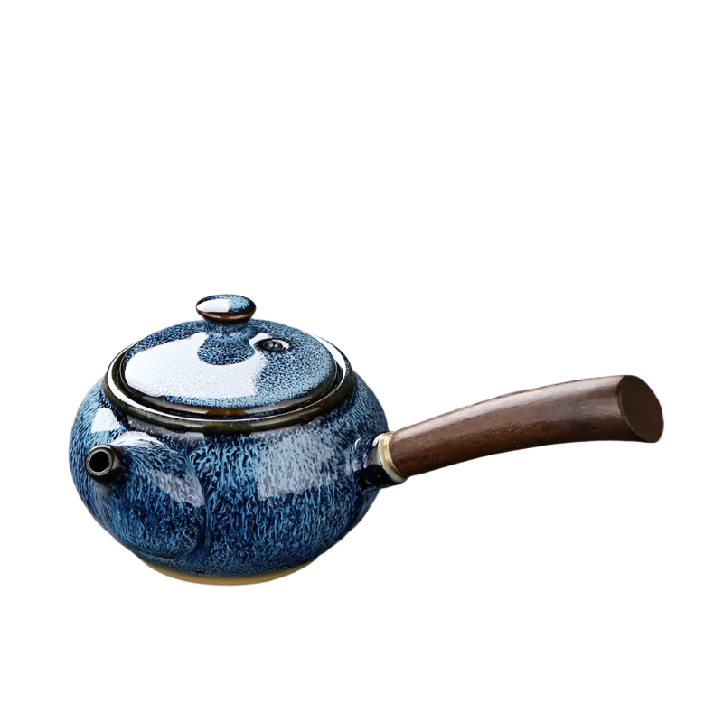 Théière en céramique émaillé et coloré à poignée latérale