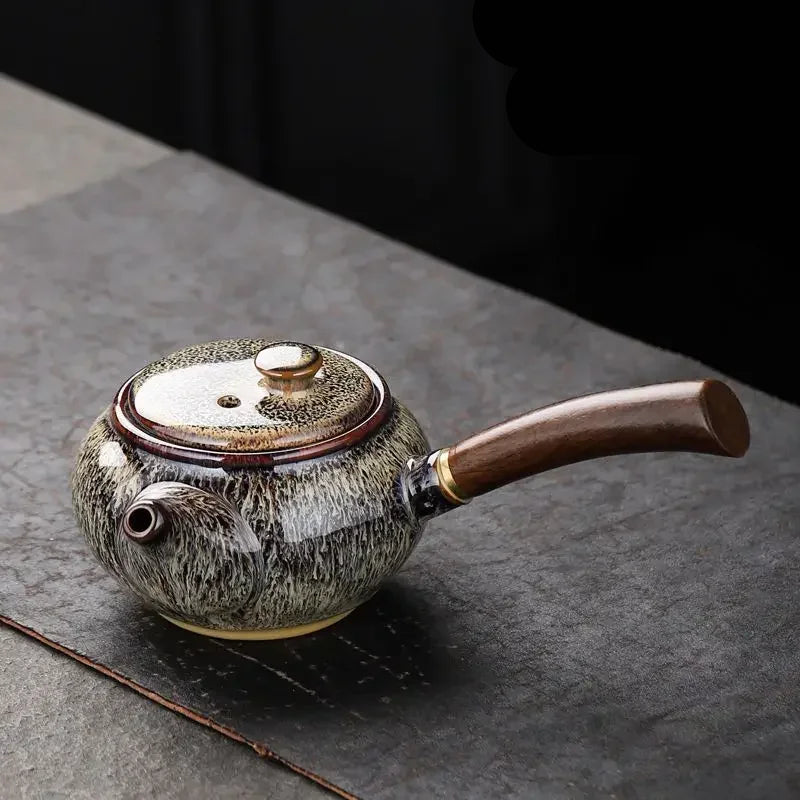 Théière en céramique émaillé et coloré à poignée latérale Gris Ma Théière