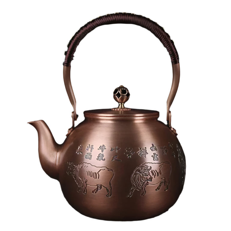 Théière en cuivre japonaise gravures bœufs - 1500mL