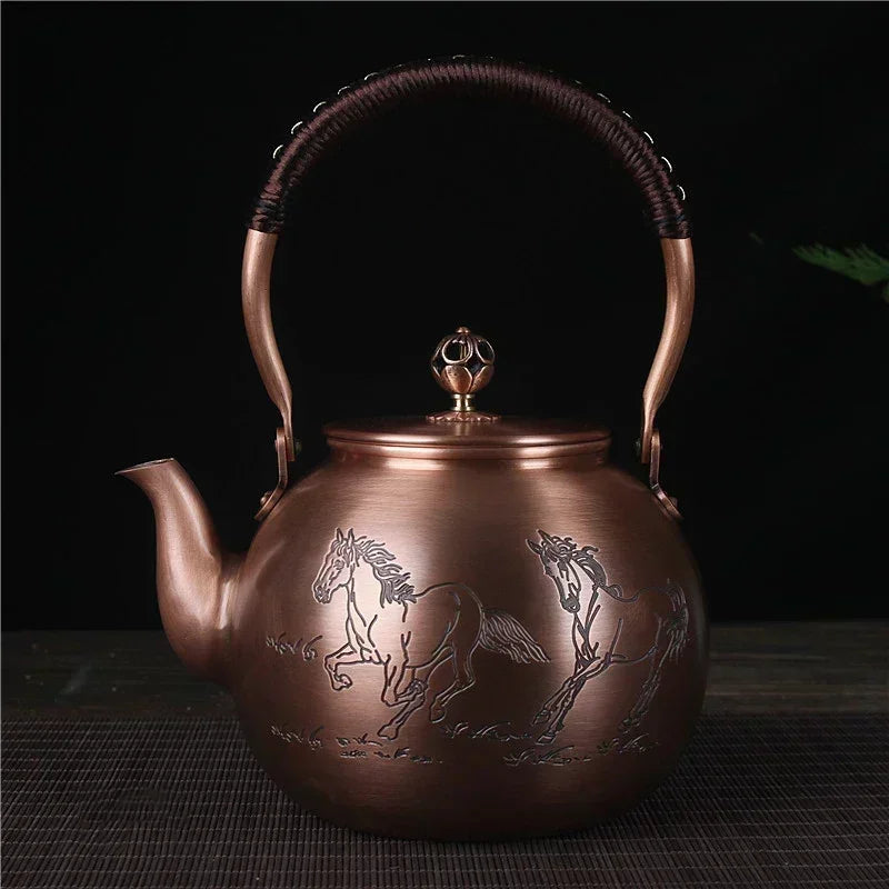 Théière en cuivre japonaise gravures chevaux - 1500mL Cuivre Ma Théière