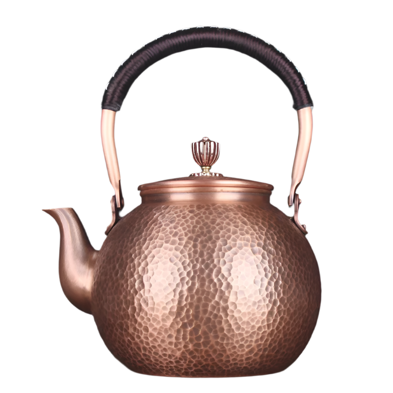 Théière en cuivre martelé faite à la main ronde - 1.3L