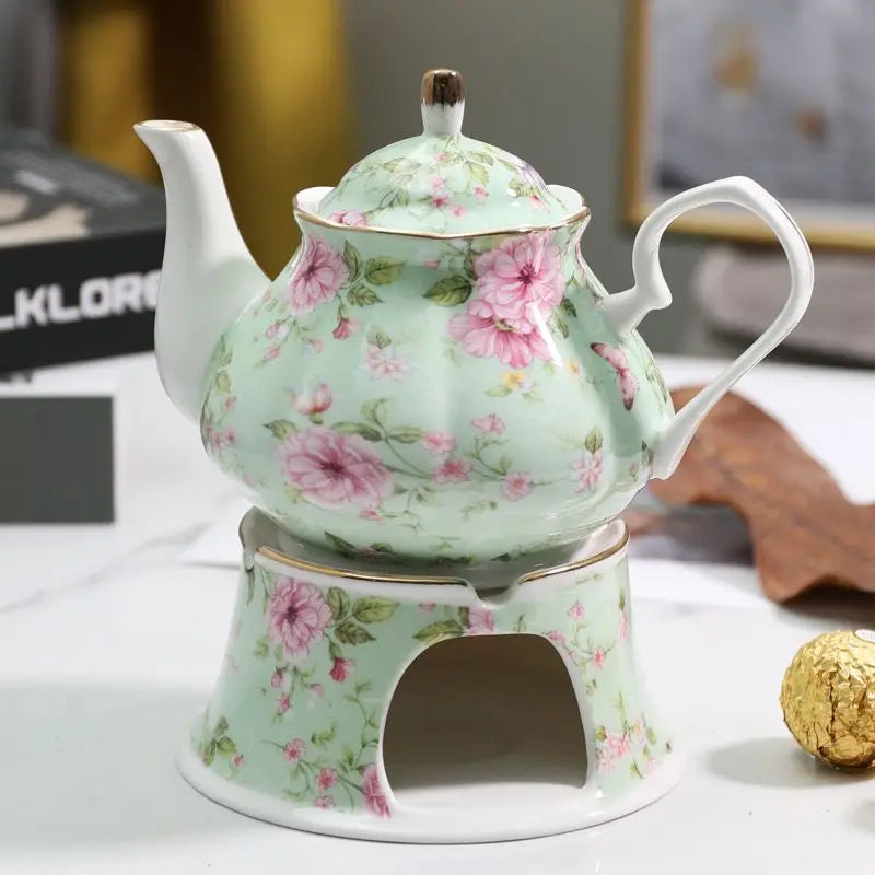 Théière en porcelaine anglaise avec base chauffante - 400ML Green Ma Théière
