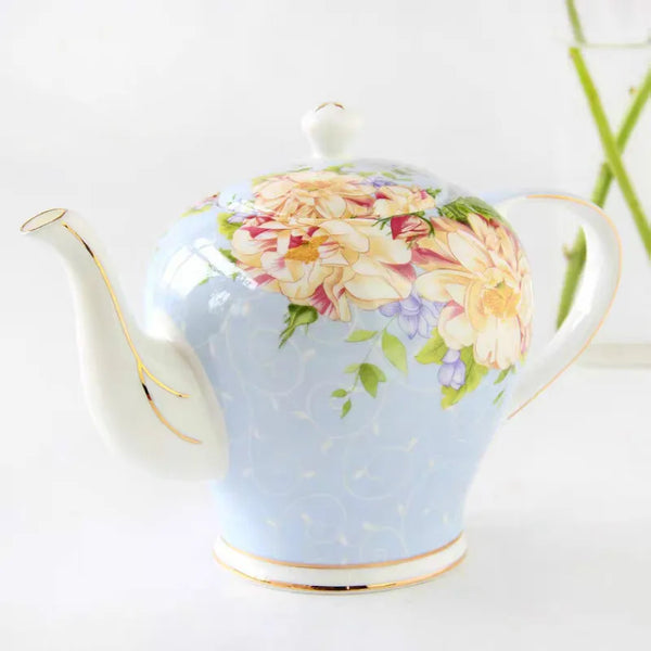 Théière en porcelaine anglaise avec filtre bleue - 1.4L Ma Théière