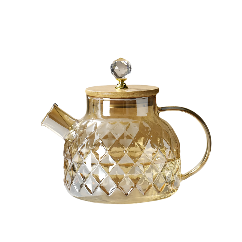 Théière en verre avec couvercle en bambou