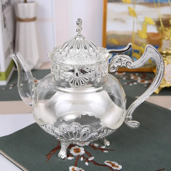 Théière en verre marocaine avec ornement doré deluxe Argenté Ma Théière