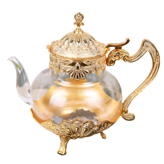 Théière en verre marocaine avec ornement doré deluxe